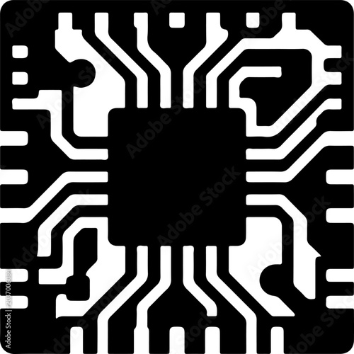 Microchip square pattern black icon representing electronic circuit board cpu processor and digital technology isolated on white background