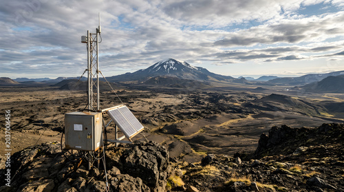 Seismometer station monitoring hekla volcano activity in iceland