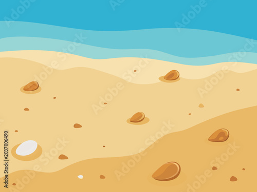 Abstract beach shoreline with pebbles and sea waves graphic illustration seashore coastline vacation landscape background illustration minimalist tranquil peaceful relaxing environment