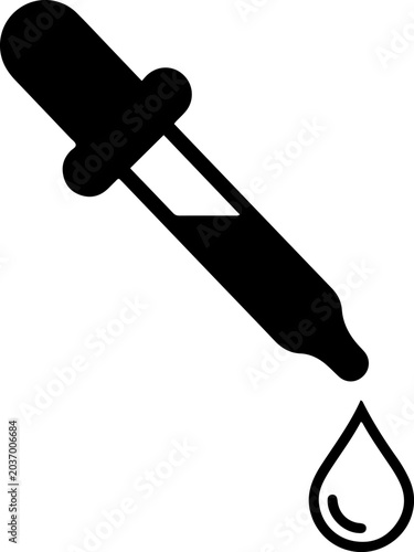 Eye dropper black icon representing color picker tool digital design graphic illustration and medical liquid pipette isolated on white background
