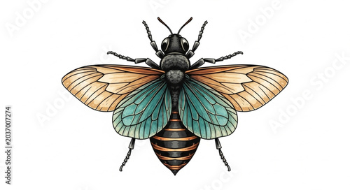 Tableau sur toile Detailed Illustration of a Bee with Intricate Wings.