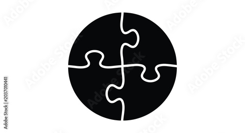 Foto Interlocking puzzle pieces forming a circle a black and white silhouette jigsaw