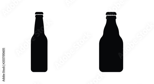Tableau sur toile Two dark beer bottles with capped necks presented as a black silhouette against