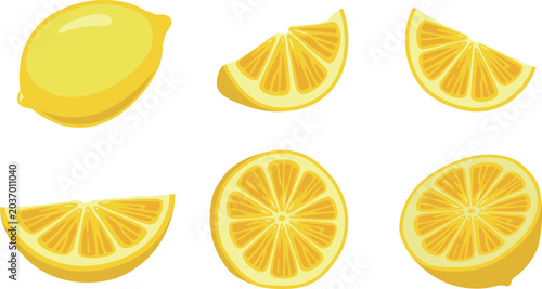 Schilderij op canvas A set of lemon slice illustration
