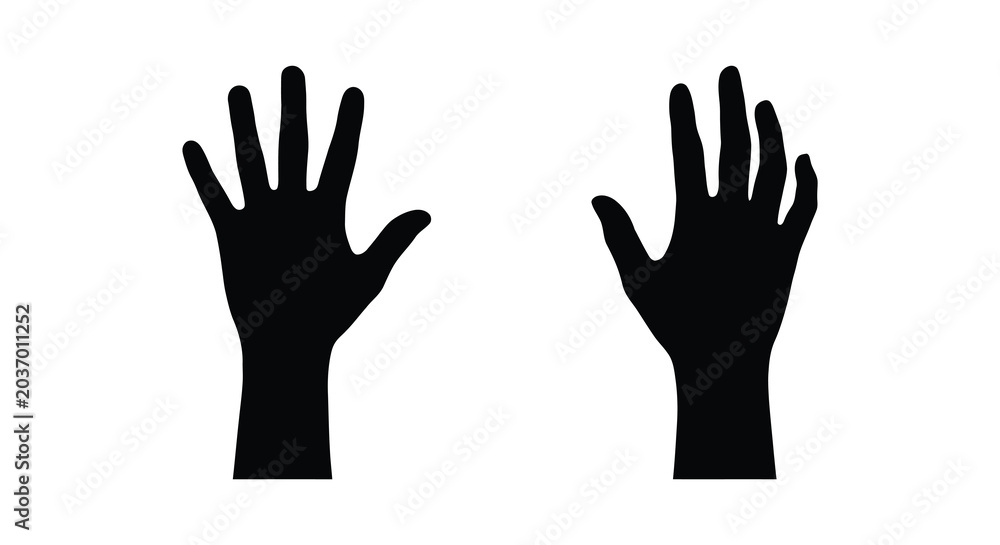 Obraz premium Two outstretched human hands in a black silhouette against a white background silhouette palms open gestures