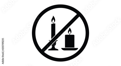 Tableau sur toile Prohibition sign featuring a candle and taper silhouette against a white backgro