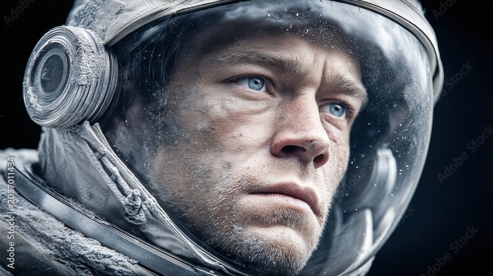 Obraz premium This astronaut's portrait reveals a look of determination in space.