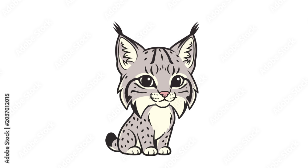 Φωτογραφία Cute Cartoon Baby Lynx Sitting Down.