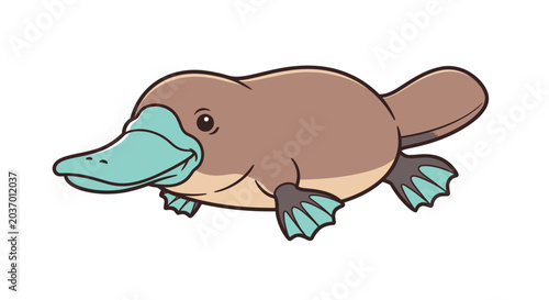 Photos Cute cartoon platypus swimming alone.