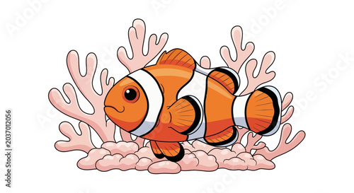 Fotografie Orange and white clownfish swimming.