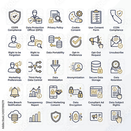 Data privacy icons illustrated symbols for compliance and protection