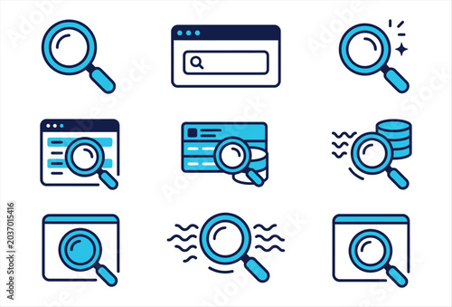 Search Icon Set – Modern Magnifying Glass and Finder Vector Icons