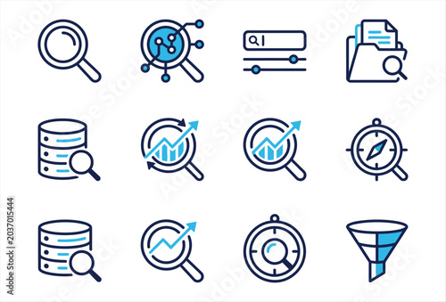 Search Icon Set – Modern Magnifying Glass and Finder Vector Icons