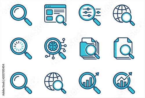 Search Icon Set – Modern Magnifying Glass and Finder Vector Icons