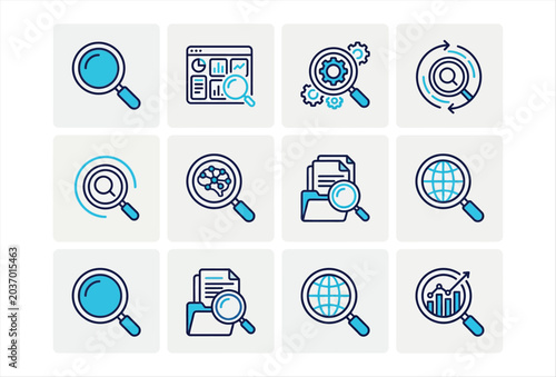 Search Icon Set – Modern Magnifying Glass and Finder Vector Icons