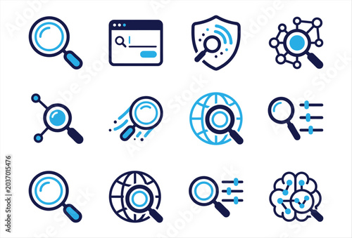 Search Icon Set – Modern Magnifying Glass and Finder Vector Icons