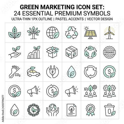 Green marketing icon set environmental sustainability and eco friendly symbols
