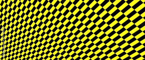 Tableau sur toile Seamless yellow and black checkered pattern with a receding perspective floor op