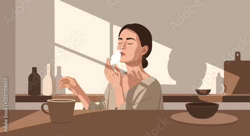 Cozy Coffee Morning Self Care Lifestyle Illustration