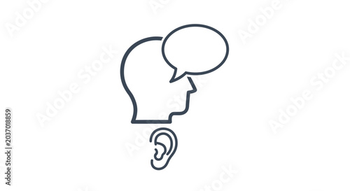 Outline head profile with speech bubble and ear.