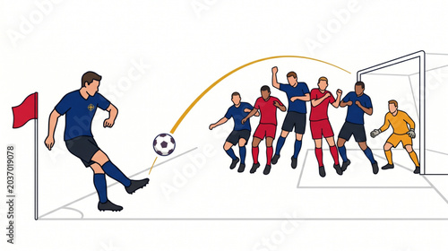 Corner kick delivery into a crowded penalty area
