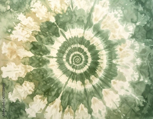 A muted sage green and ivory tie dye texture, calm earthy tones, handmade artisan fabric style