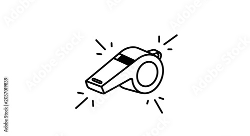 Referee whistle with sound lines hand drawn illustration.