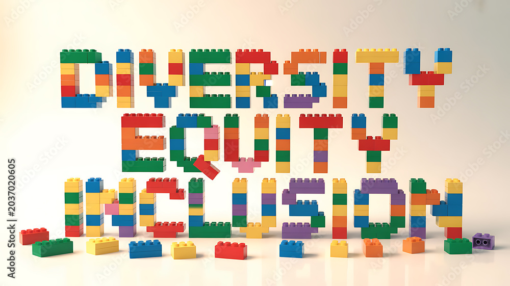 Naklejka premium Colorful blocks spelling diversity equity inclusion symbolizing trust, reliability, and security