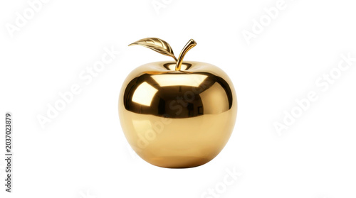 Shiny gold apple fruit with leaf on a transparent background PNG file