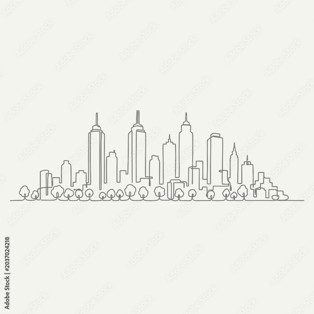 Fototapeta premium Minimalist Skyline Silhouette in Continuous Line Art