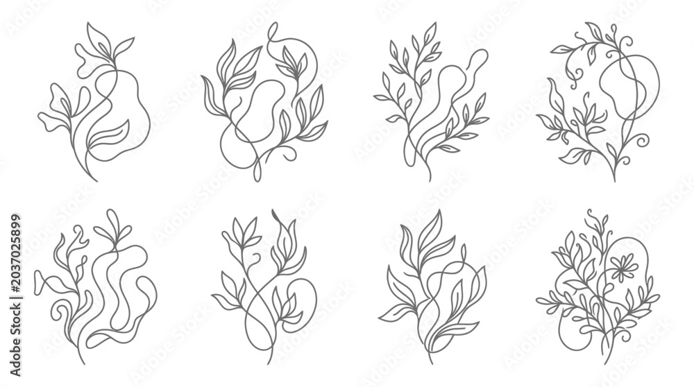 Fototapeta premium Minimalist Floral Line Art Collection - Botanical Abstract Vector Graphics