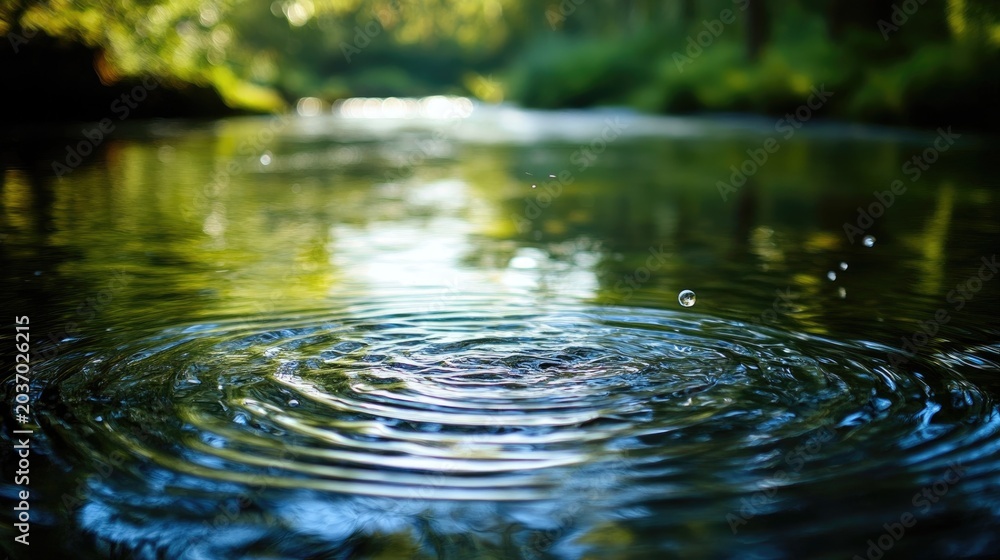 Fototapeta premium A peaceful river, with verses of a poem flowing across the surface like ripples in the water