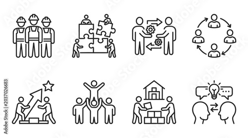 Tableau sur toile Teamwork and Collaboration Icons: Business, Project, Success, Strategy