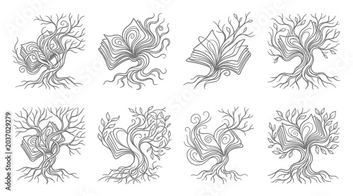 Foto Enchanted Book Trees: Fantasy & Knowledge Growth Illustrations