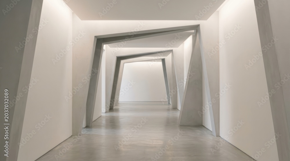Fototapeta premium Modern architectural corridor with geometric shapes and abstract design