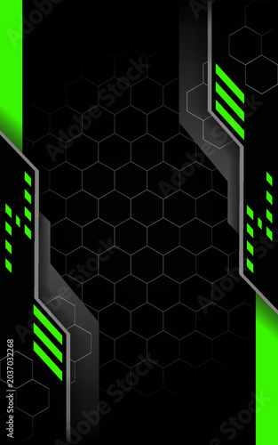 Green and Black Futuristic Industrial UI with Hexagon Pattern and R-929ce6 Identifier
