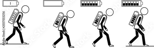 Canvas Print Low Battery Energy Concept Vector Illustration Showing Tired Person Carrying Hea