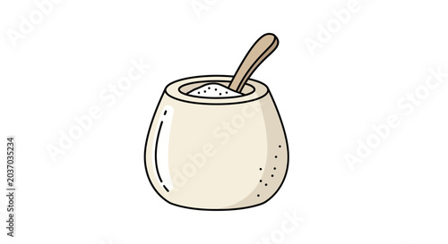 Foto Hand-drawn sugar bowl with spoon, isolated on white background, simple illustrat