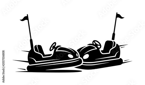 Black Silhouette Two Bumper Cars Retro Amusement Park Vector Illustration