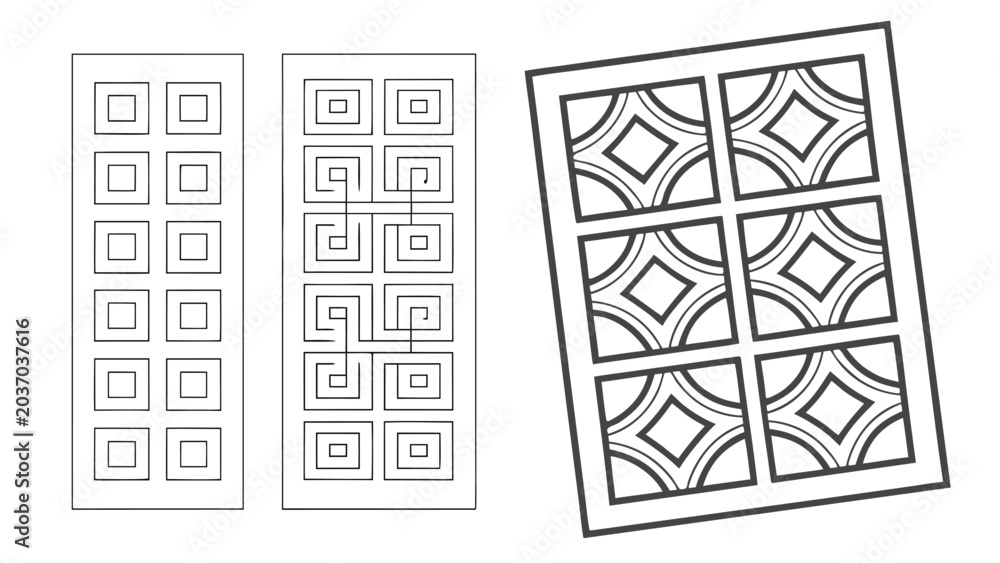 Fototapeta premium Vector illustration featuring various architectural square grid patterns architecture geometric abstract