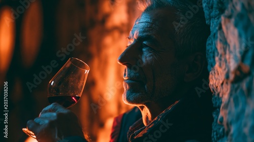 Cellar Portrait with Wine Glass and Warm Shadows