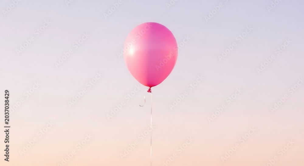 Fototapeta premium A single pink balloon floats serenely in a soft pastel sky.
