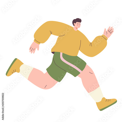 Animated Runner in Motion: A stylized illustration depicts a man in athletic attire in mid-stride, captured in a dynamic pose as he runs, conveying energy and movement.