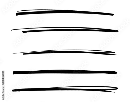 Hand Drawn Horizontal Underline Brush Stroke Set Minimal Scribble Marker Lines Isolated on White Background