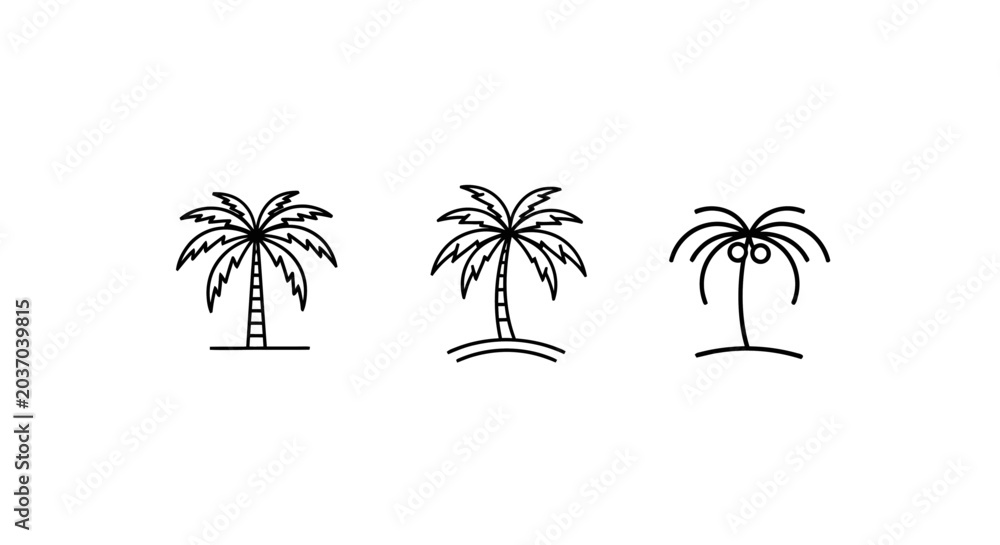 Obraz premium Minimalist black and white palm tree icons set.