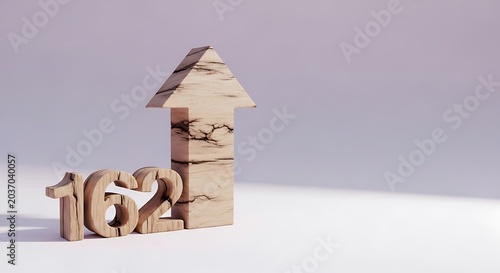 Wooden house and numbers on surface.
