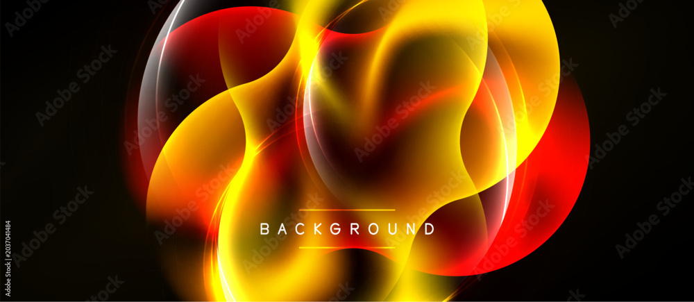 Naklejka premium Abstract vibrant design. Flowing shapes, warm colors, dynamic composition. Background features glowing elements, creating visual interest.
