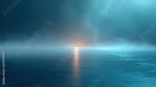 Abstract ethereal blue and teal gradient landscape with soft glowing horizon