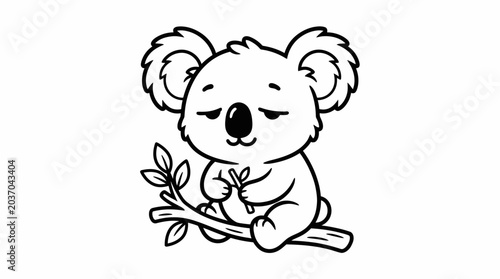 Photography Cute Koala Line Art Vector Illustration
