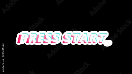 Animated PRESS START text with pink and cyan glitch effect on black background for gaming intro